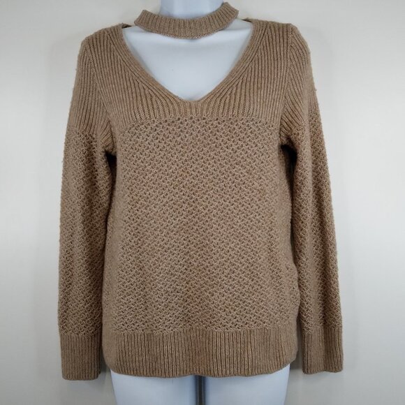 Lucky Brand Dakota Tan V Neck Collar Knit Sweater Size S - Picture 2 of 14